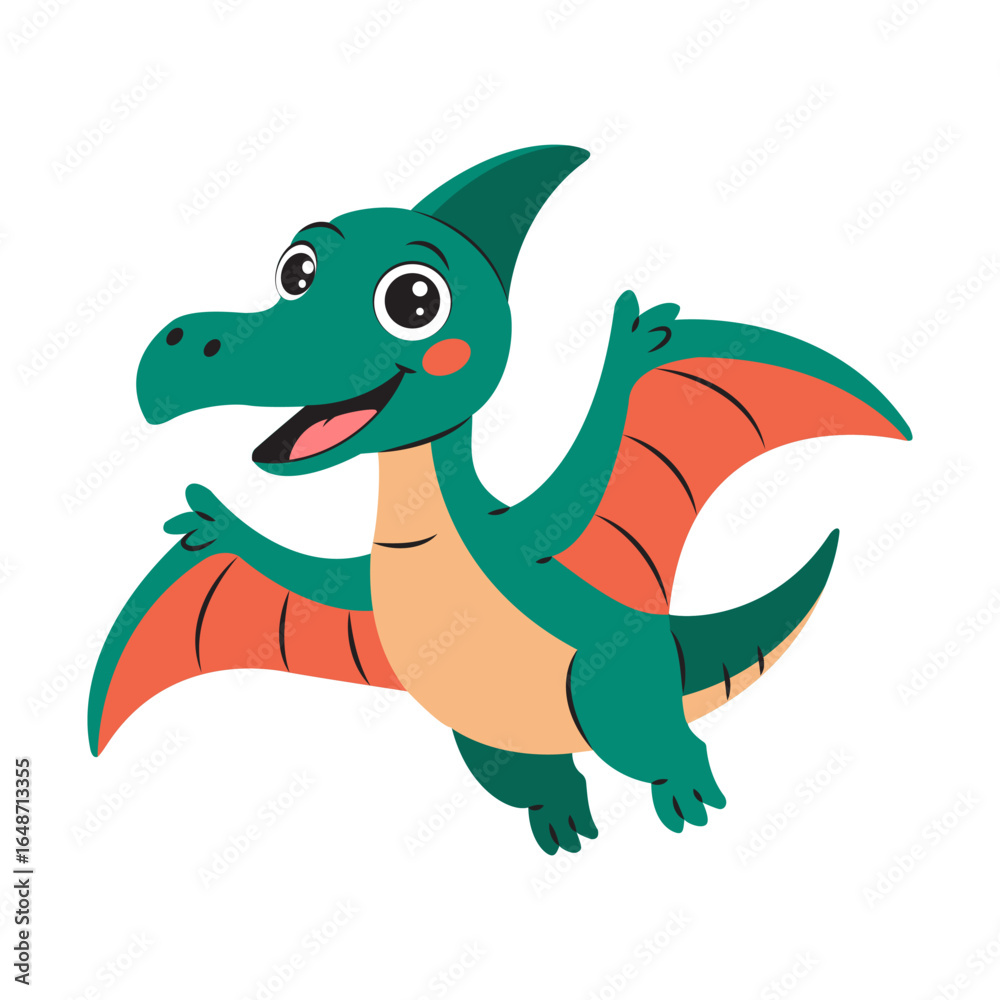 Obraz premium Cute flying dinosaur pterodactyl, hand-drawn. Vector illustration