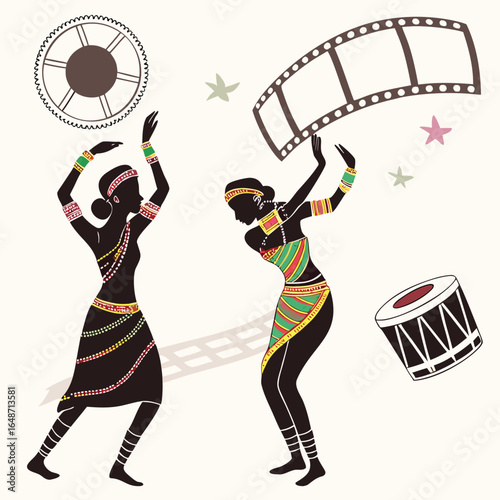 Vibrant indian dancer with intricate saree patterns and festive bangles in a dynamic pose