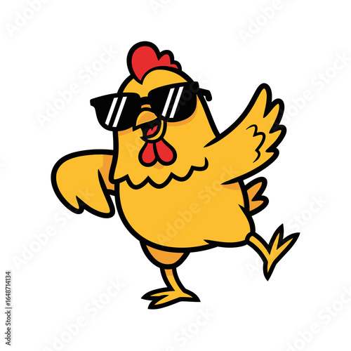 Cool Cartoon Chicken Character with Sunglasses Dancing, Vector Illustration