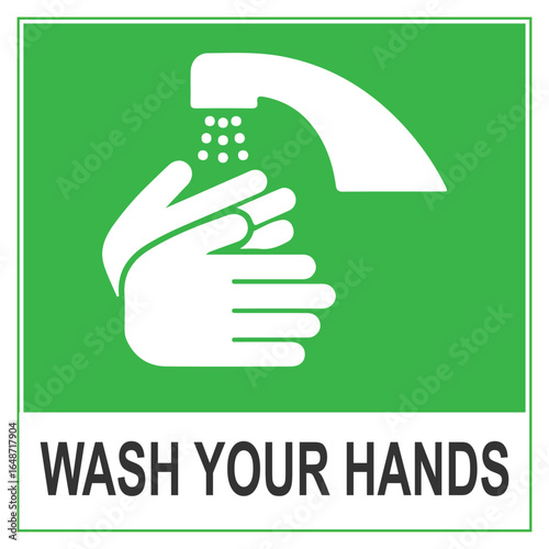 wash your hands sign green square hygiene safety icon