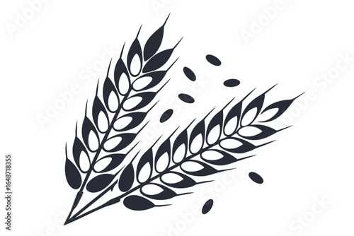 Wheat Ears Minimalist Style with Scattered Grains on White Background