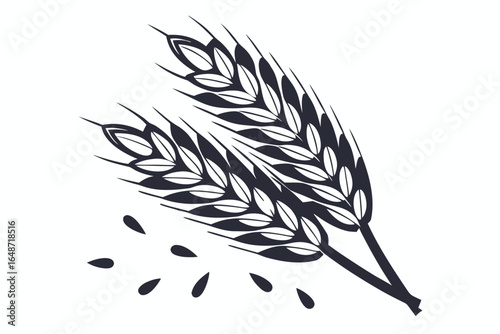 Wheat Stalk and Grains Silhouette on White Background Simple Farm Harvest Design