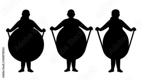 Three sumo wrestlers silhouettes standing side by side in a row on a white isolated background image | editable eps vectors