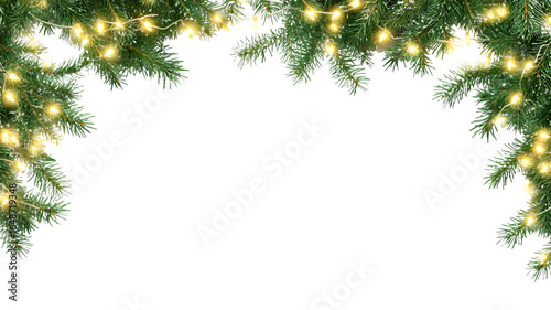 Seamless Pine Garland with Christmas Lights Transparent PNG.
