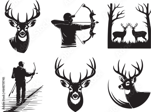 Striking deer hunting silhouettes for outdoor adventure designs