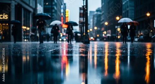Wallpaper Mural Urban reflections: Capturing city life on a rainy day with people under umbrellas Torontodigital.ca