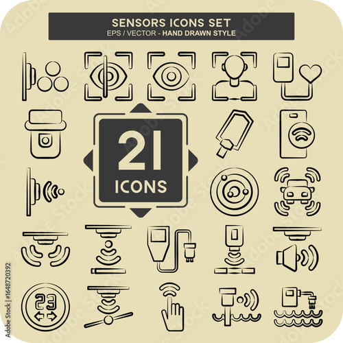 Icon Set Sensors. related to Education symbol. hand drawn style. design editable
