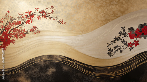 豪華な和柄壁紙 和風背景 花模様 金色装飾 伝統美デザイン 高級感ある背景素材 商用利用可能 和柄アートテクスチャー 装飾用背景 和風パターン 豪華背景デザイン 印刷用和柄 壁紙素材 和風テキスタイル 高級和風装飾 華やか背景素材 豪華な装飾背景