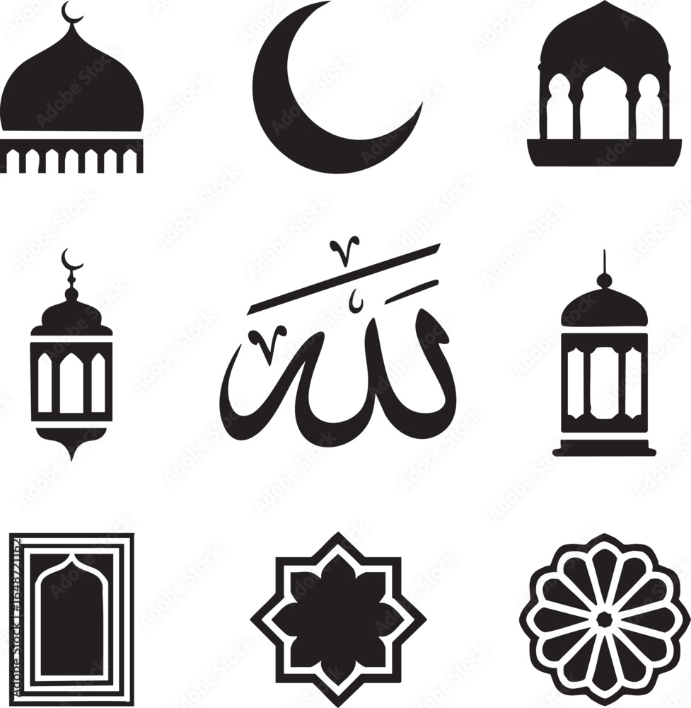 Obraz premium Islamic Icons A Collection of Symbols Representing Faith, Worship, and Culture