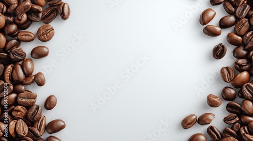 Wallpaper Mural banner with a soft white background, a few roasted coffee beans artistically scattered on the left and right sides only, clean empty center for text Torontodigital.ca