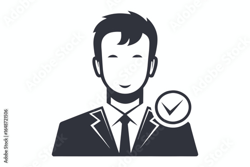 Silhouette of Approved Male in Suit with Check Mark Icon on White Background