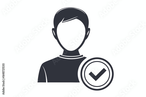 Verified Profile Silhouette with Check Mark on White Background