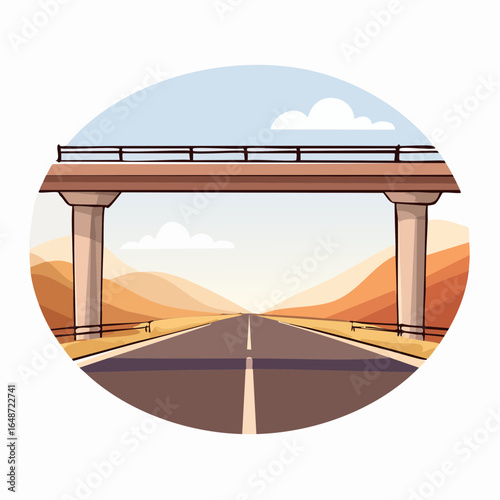 Highway overpass overlooks a bleak landscape during daytime