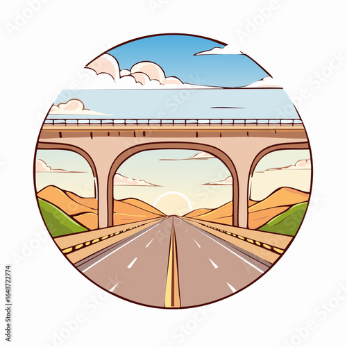 Gazing at horizon under highway overpass near desert landscape on sunny day