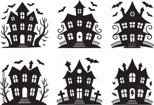 Wallpaper Mural Spooky haunted houses silhouette collection for Halloween designs Torontodigital.ca