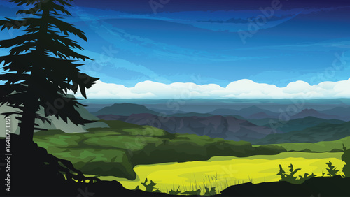 a mountain view panorama at sunny day