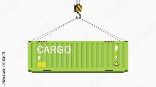 green cargo container on hook on white