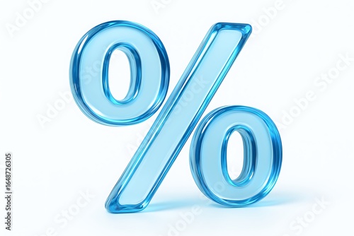 Wallpaper Mural Glass like percentage sign in transparent blue, 3D design, modern financial or data concept Torontodigital.ca