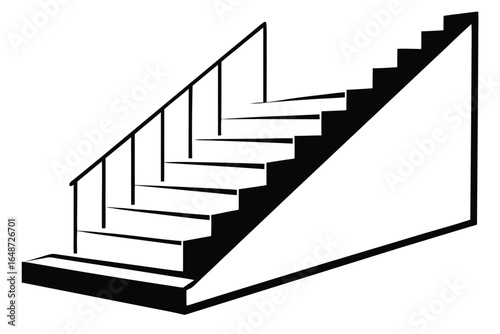 Staircase in Black and White with Railing on White Background