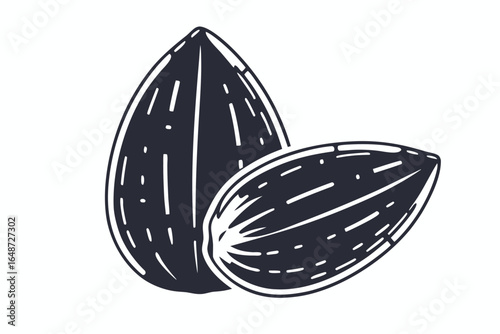 Isolated Almonds with Shell Icon Hand Drawn Style on White Background Ingredient Design