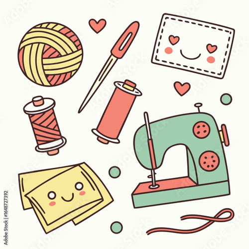 Artistic vector design featuring vibrant yarn balls and crafting elements perfect for creative projects and hobbyist applications showcasing a spectrum of colors and clear typography
