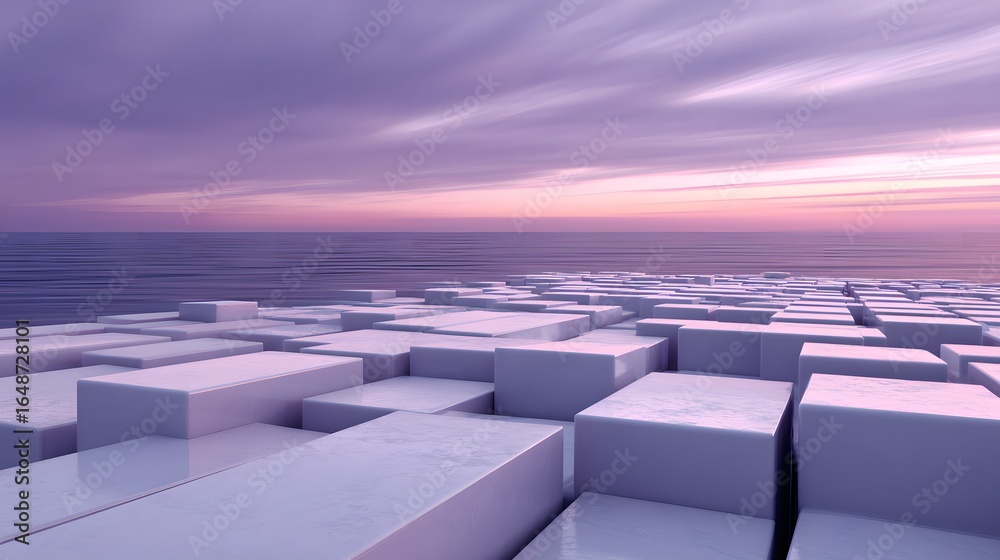 Obraz premium Abstract geometric shapes on a shoreline at sunset.
