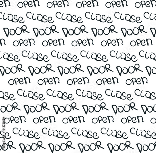 Words "open", "close" and "door" in general background.