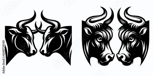 Bulls locking eyes tension. Cartoon Animal Clipart Silhouette Vector Illustration Line Art Illustration. Bovine gaze rivalry the strain before conflict a moment of intense focus.