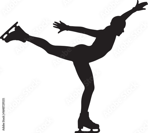 Elegant ice skater silhouette performing arabesque gracefully