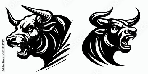 Bulls snarling low growl. Cartoon Animal Clipart Silhouette Vector Illustration Line Art Illustration. Angry cattle making a rumble sound deep threatening vocalization.