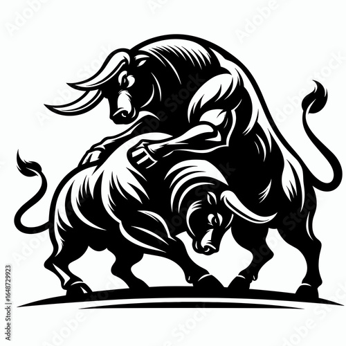 Bulls stamping ground impatience. Cartoon Animal Clipart Silhouette Vector Illustration Line Art Illustration. Big territory eagerness at start want for action on land.