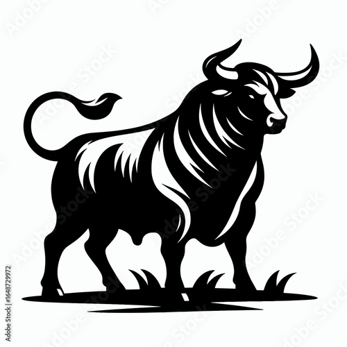 Bulls standing rump to rump. Cartoon Animal Clipart Silhouette Vector Illustration Line Art Illustration. Large bovines positioned back back a farm aggregation depiction.