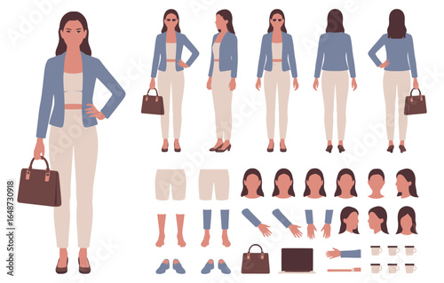 Illustration of a businesswoman in various poses and outfits isolated on white background a versatile collection for design projects and visual representations of professional women