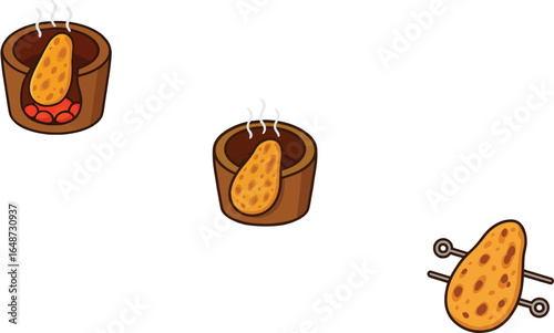 Naan in Tandoor and Skewer Vector Illustration


