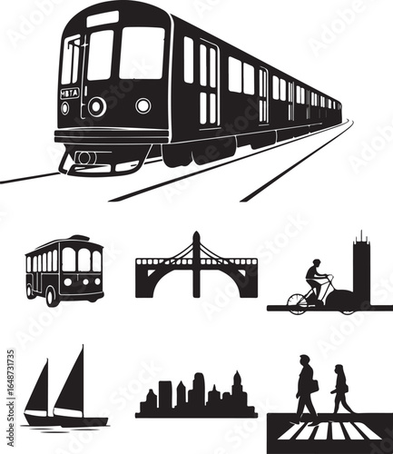 Explore Boston Massachusetts iconic landmarks in silhouette style