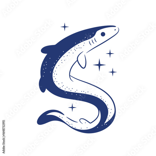 Eel vector illustration in vintage engraving style. Perfect for seafood branding, packaging, menus, or marine-themed decor.