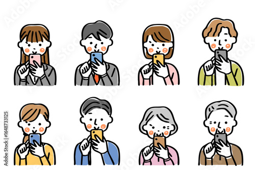 スマートフォンを操作する人物のイラストセット