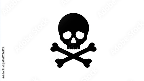Black silhouette of skull and crossbones symbolizing danger or poison, ideal for warning signs, safety labels, and educational materials in minimalist vector style.