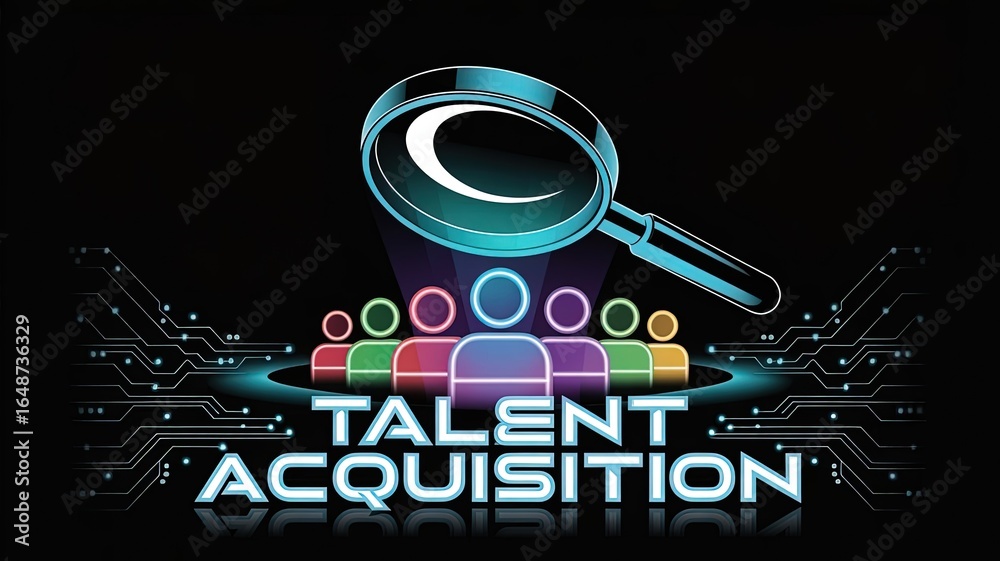 Fototapeta premium Talent Acquisition Visualization: A graphic representation showcasing talent acquisition concept with a magnifying glass, symbolizing focus and recruitment.