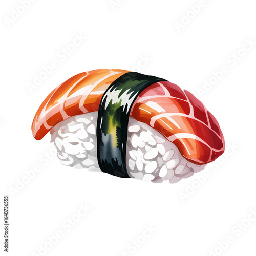 Delicious sushi served on a simple white plate at a cozy Japanese restaurant during a lively evening dinner
