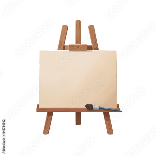 Empty canvas on wooden easel with paintbrush ready for artistic creation in a bright studio