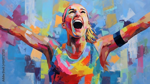 Vibrant abstract painting of a joyful athlete.