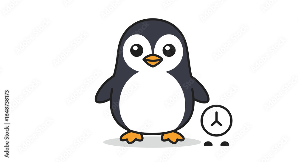 Obraz premium Cartoon penguin with clock on the ground