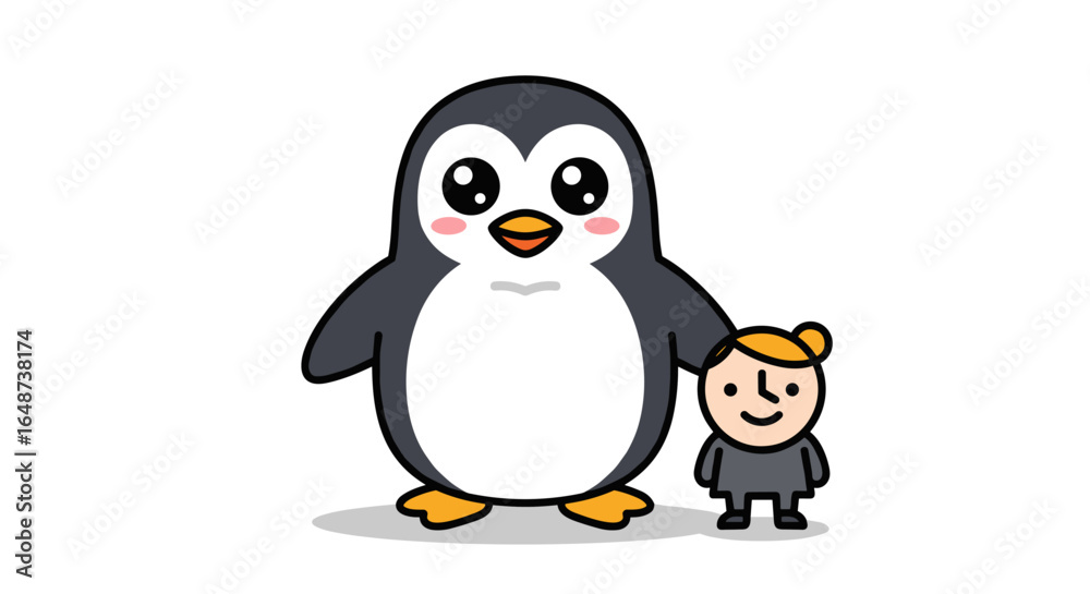 Fototapeta premium Cute penguin and child cartoon illustration