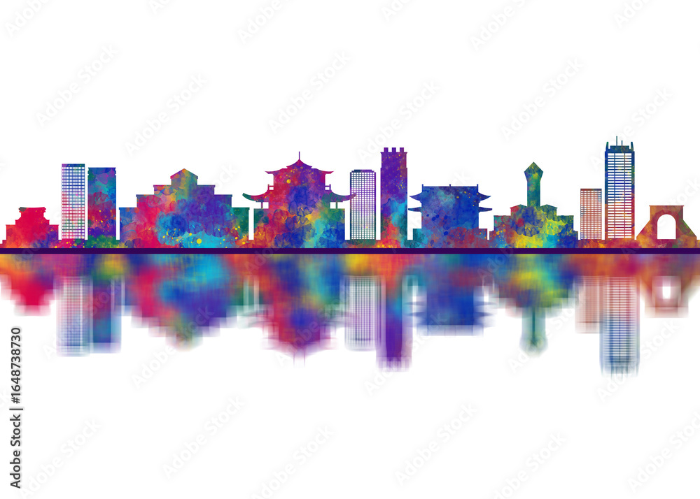 Obraz premium Tainan City Taiwan Skyline. Cityscape Skyscraper Buildings Landscape City Downtown Abstract Landmarks Travel Background Modern Art