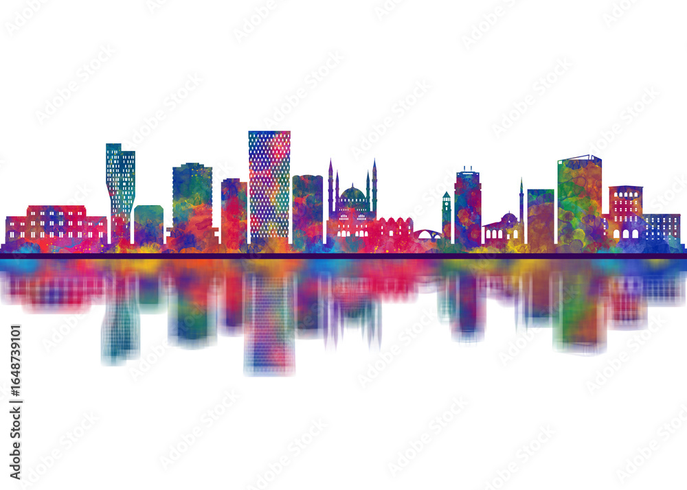 Obraz premium Tirana Albania Skyline. Cityscape Skyscraper Buildings Landscape City Downtown Abstract Landmarks Travel Background Modern Art