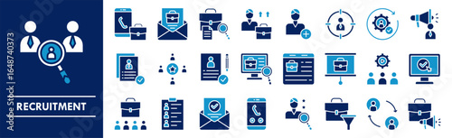 Recruitment icon collection set. Containing design business, recruitment, employee, job, office, person