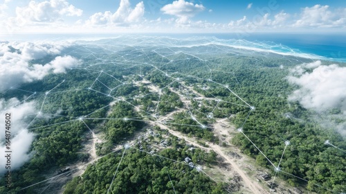 Forest Network with Green Trees Aerial View Ecosystem Connectivity for Environment and Technology 