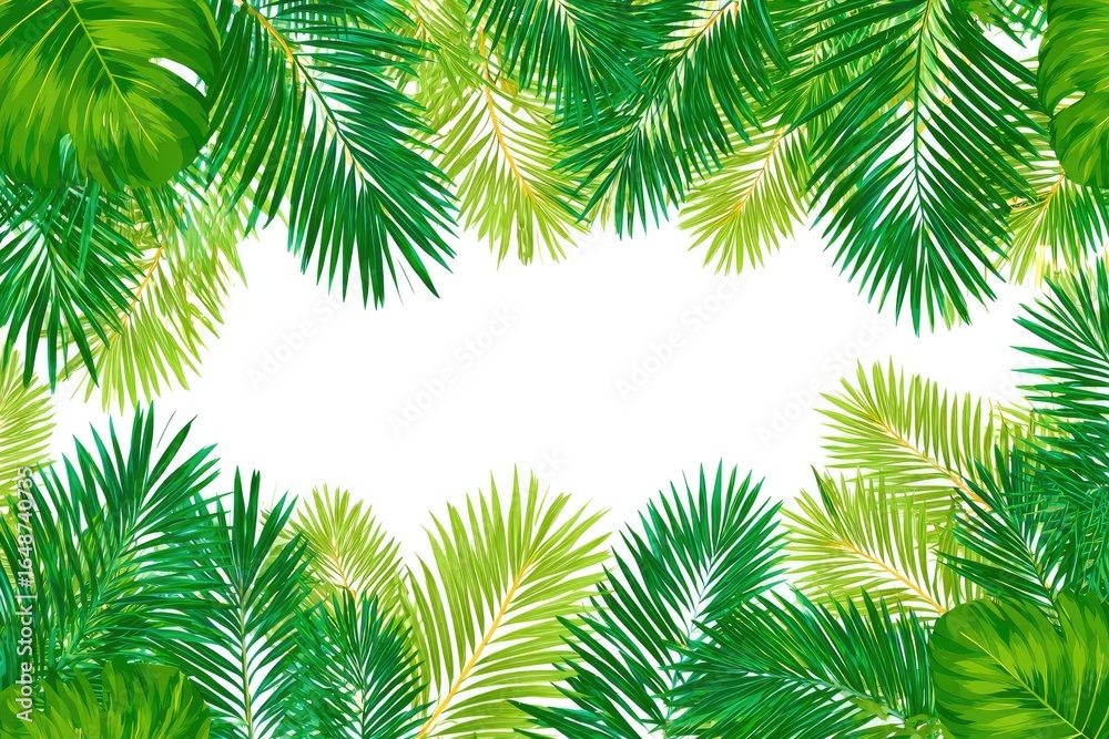 Naklejka premium Tropical leaves frame a blank white space