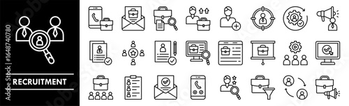 Recruitment icon collection set. Containing design business, recruitment, employee, job, office, person